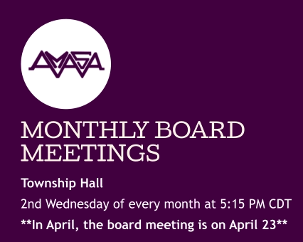 Township Hall 2nd Wednesday of every month at 5:15 PM CDT**In April, the board meeting is on April 23**  MONTHLY BOARD MEETINGS